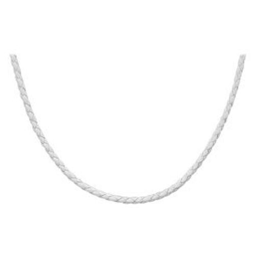 Collier Argent Rhodié Et Cuir Bovin Blanc Tressé 42+3cm