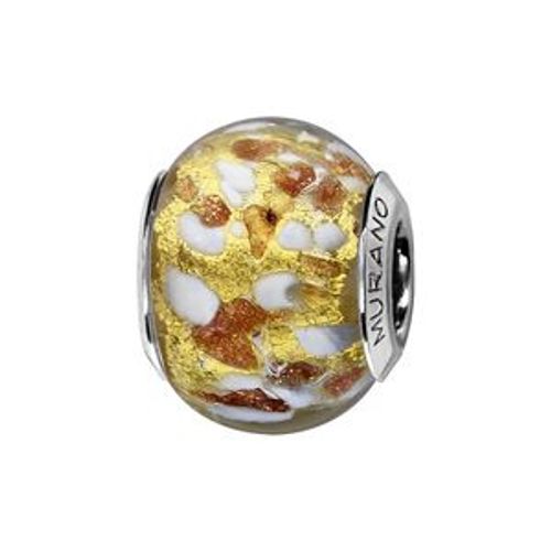 Charms Coulissant Argent Rhodié Verre De Murano Doré Pailleté