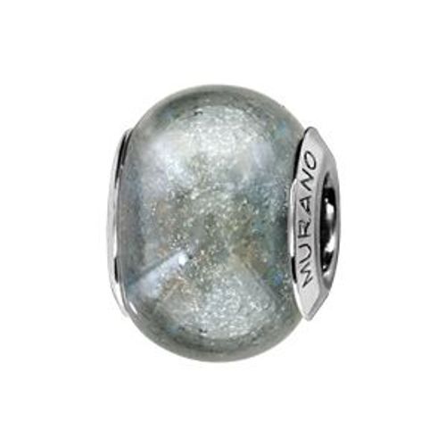 Charms Coulissant Argent Rhodié Verre De Murano Gris