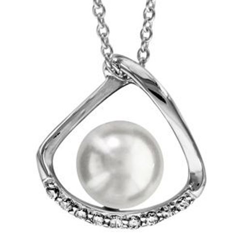 Collier Argent Rhodié Perle Synthétique Blanche Avec Oxydes Blancs Sertis 40+4cm