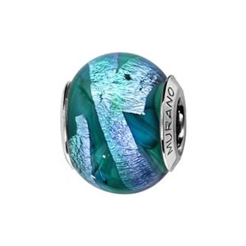 Charms Coulissant Argent Rhodié Verre De Murano Vert Rainure Bleu