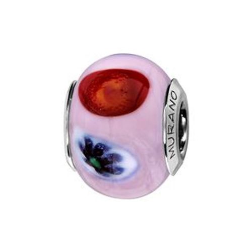 Charms Coulissant Argent Rhodié Verre De Murano Rose Clair Motif