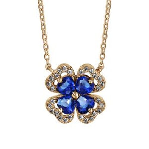 Collier Plaqué Or Trèfle Oxydes Bleus Tour Oxydes Blancs Sertis 40+4cm