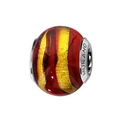 Charms Coulissant Argent Rhodié Verre De Murano Rouge Rainure Dorée