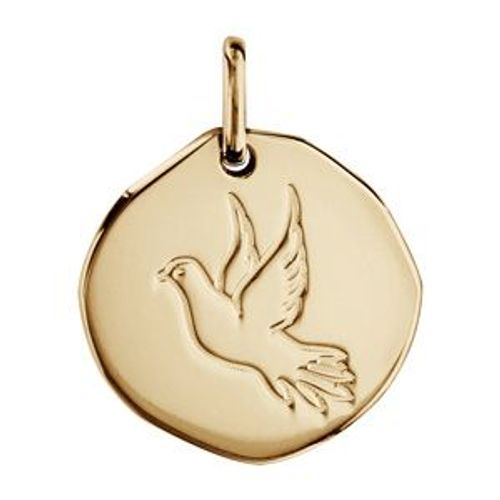 Pendentif Plaqué Or Galet 18mm Avec Colombe