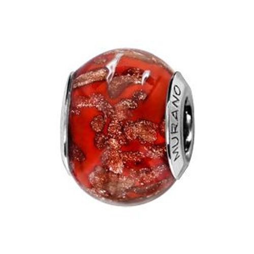Charms Coulissant Argent Rhodié Verre De Murano Rouge Éclats