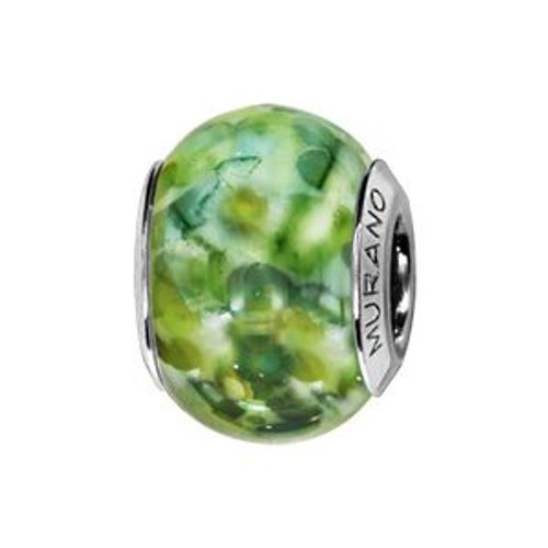 Charms Coulissant Argent Rhodié Verre De Murano Vert Nacré