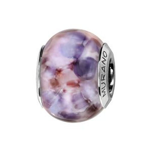 Charms Coulissant Argent Rhodié Verre De Murano Violet Reflet Nacré
