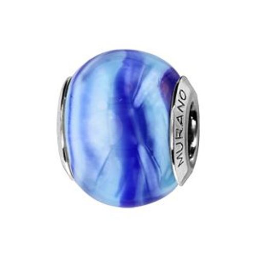 Charms Coulissant Argent Rhodié Verre De Murano Nacré Bleu Clair