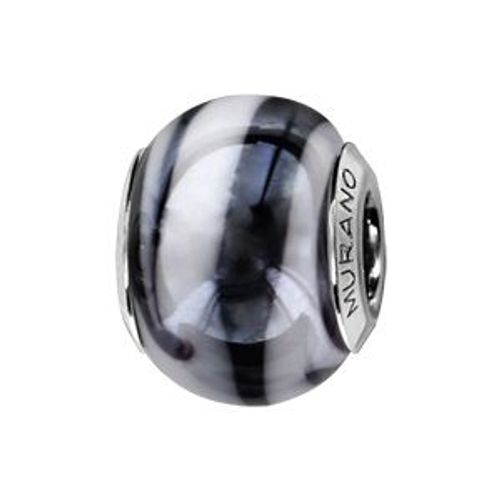 Charms Coulissant Argent Rhodié Verre De Murano Nacré Gris Et Blanc