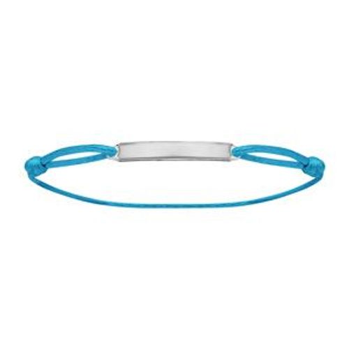 Bracelet Argent Rhodié Cordon Bleu Ciel Réglable Avec Plaque Rectangulaire