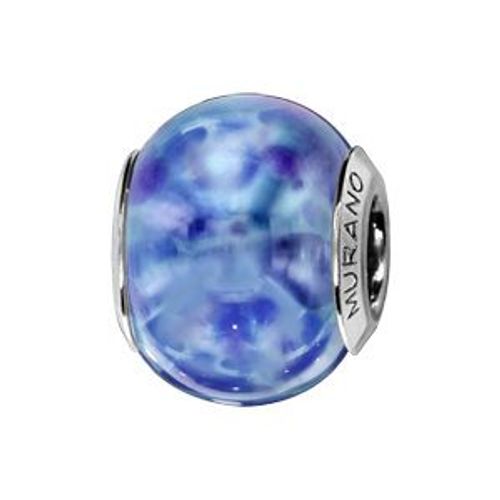 Charms Coulissant Argent Rhodié Verre De Murano Bleu Nacré