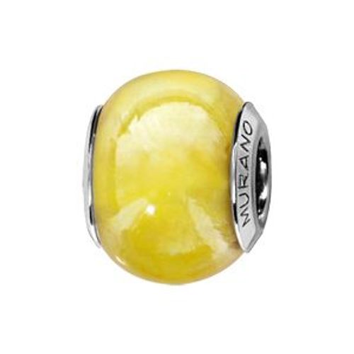 Charms Coulissant Argent Rhodié Verre De Murano Jaune Nacré