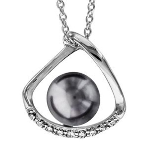 Collier Argent Rhodié Perle Synthétique Grise Avec Oxydes Blancs Sertis 40+4cm