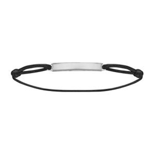 Bracelet Argent Rhodié Cordon Noir Réglable Avec Plaque Rectangulaire