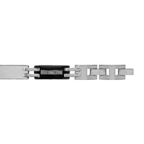 Bracelet Acier Et Pvd Noir Junior 7mm Gravure Laser Motif Grec 17cm Réglable Double Fermoir 16cm