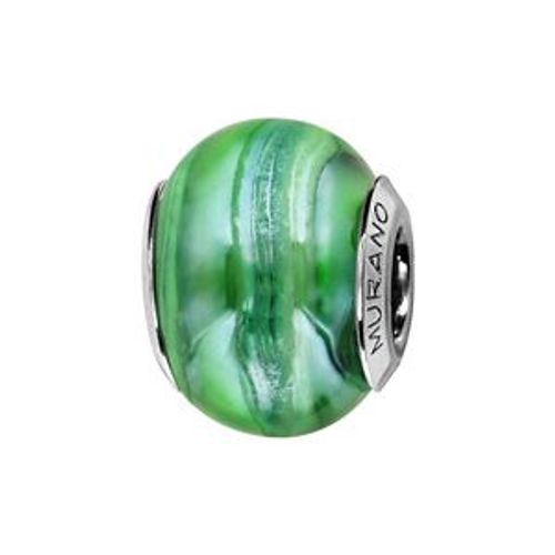 Charms Coulissant Argent Rhodié Verre De Murano Nacré Vert