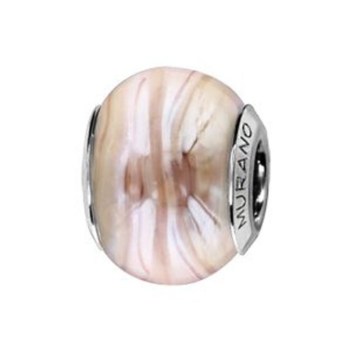 Charms Coulissant Argent Rhodié Verre De Murano Nacré Rose