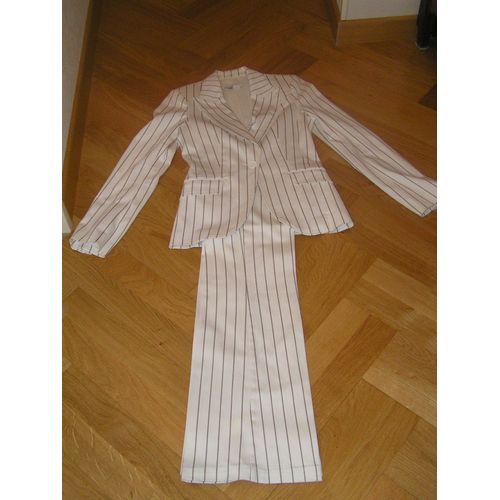 Tailleur Zara Coton T.36 - Couleur Ecru Et Petites Lignes Noir