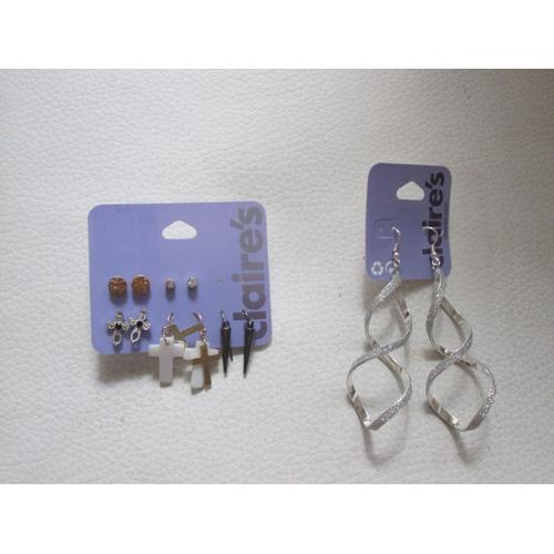 Lot 5 Paires De Boucles D'oreilles Claire's + 1 Pendante Torsadée Argentée Avec Des   Strass Claire's