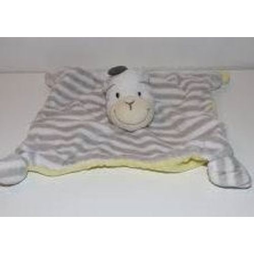 Doudou Zèbre Plat Rayé Gris Et Jaune Babou