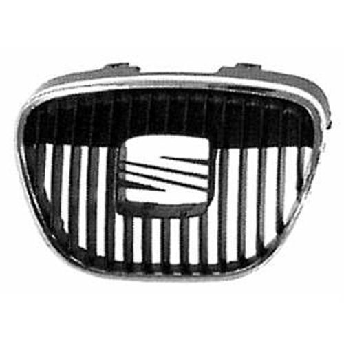 Grille Calandre Centrale Supérieure Pour Seat Ibiza Iii Phase 1, 2002-2006, Noire, Contour Chromée