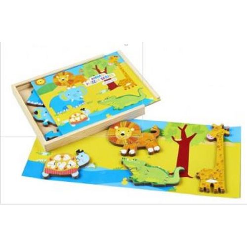 Coffret Puzzle Animaux (Coffret En Bois) 28 X 25 X 3.5 Cm 