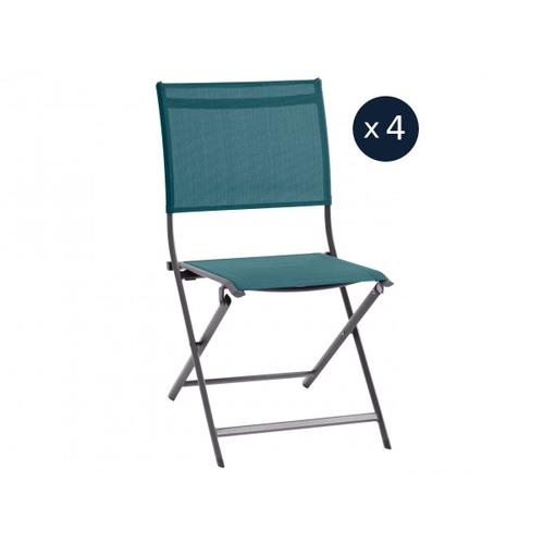 Lot De 4 Chaises De Jardin En Aluminium Pliables Bleu Canard Axant - Hespéride