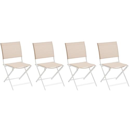 Lot De 4 Chaises De Jardin En Aluminium Pliables Lin Et Blanc Axant - Hespéride