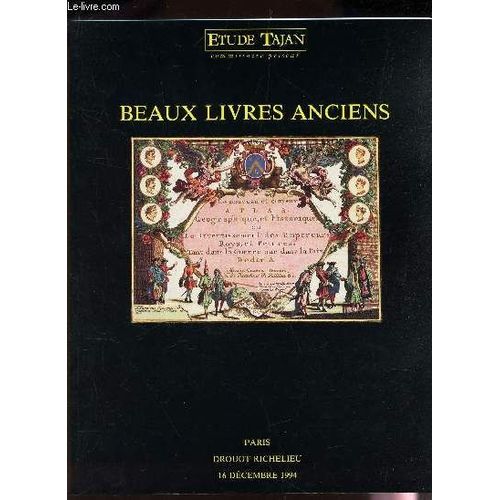 Catalogue Aux Encheres - Beaux Livres Anciens - Manuscrit-Incunalbes-Livres Illustrés Du 18es-Atlas-Vues-Voyages-Architecture-Mathematiques-Chasse  - A Drouot Le 16 Decembre 1994.