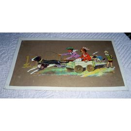 Gravure D'edouard Elzingre : Attelage De Chiens