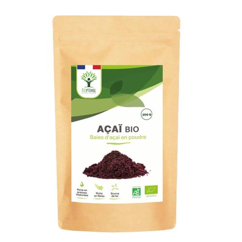 Açaï Bio En Poudre - Superaliment - Fer Oméga 3 Phosphore - Baies Lyophilisées De Qualité Premium - Sans Sucre Ajouté - Conditionné En France - Vegan - 200 Gr 