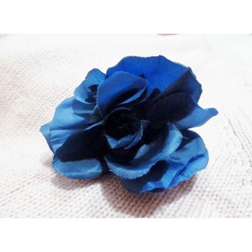 Broche Fleur Tissu Bleu Marine