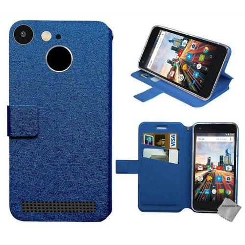 Housse Etui Coque Portefeuille Pour Archos 50f Helium + Film Ecran - Bleu