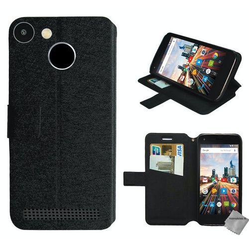 Housse Etui Coque Portefeuille Pour Archos 50f Helium + Film Ecran - Noir