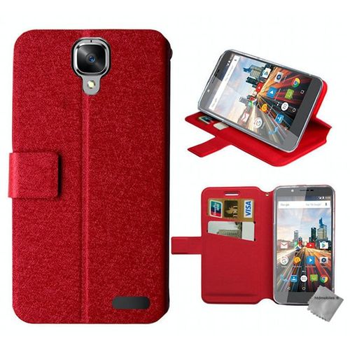 Housse Etui Coque Portefeuille Pour Archos 55 Helium + Film Ecran - Rouge