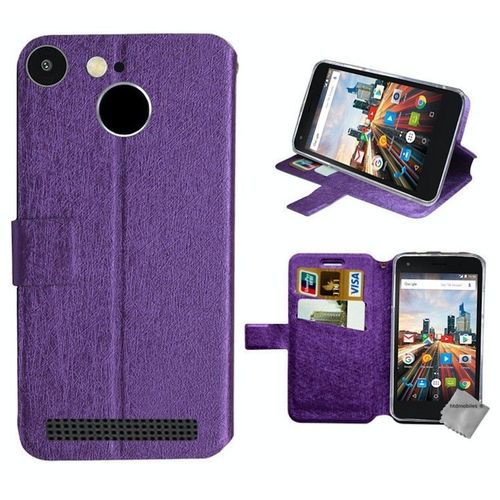 Housse Etui Coque Portefeuille Pour Archos 50f Helium Lite + Film Ecran - Mauve