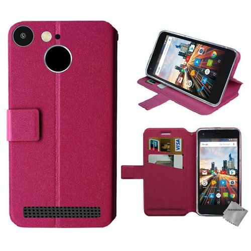 Housse Etui Coque Portefeuille Pour Archos 50f Helium + Film Ecran - Rose