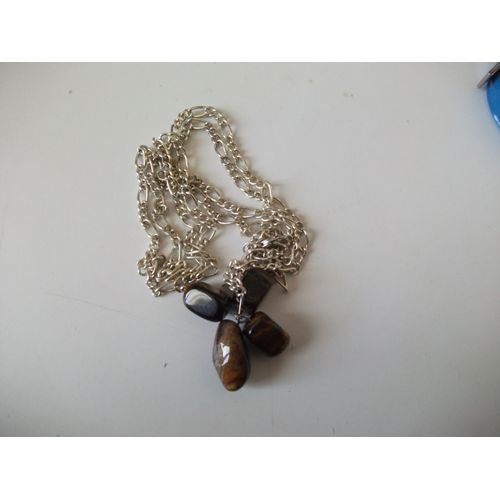 Collier En Acier Avec Perles Marron