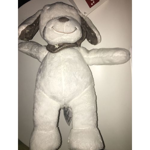 Doudou Chien Blanc Influx Bandana Foulard Peluche Bébé Jouet Nounours 
