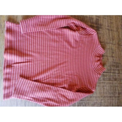 Pull Rayé Orange / Blanc Taille 6 Ans Col Montant , Maille Serrée , Coton Comme Neuf