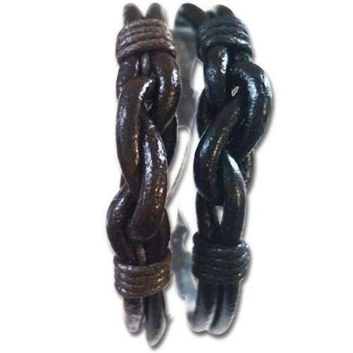Set De 2 Bracelets Mixtes En Cuir Noir Et Marron