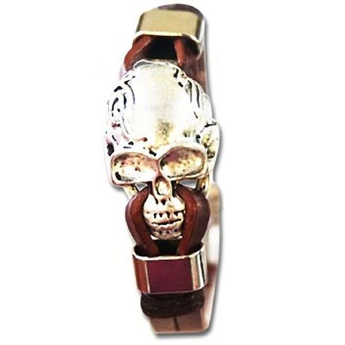 Bracelet Pour Homme En Cuir Marron Crâne