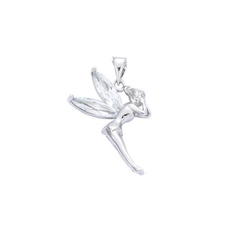 Pendentif Argent 925 Rhodié Zirconium - Fée Elfe 30 X 20 Ailes Navettes