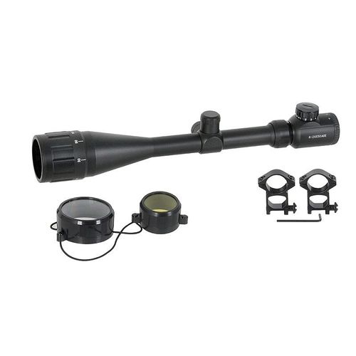 LUNETTE DE VISEE ECLAIREE 10 NIVEAUX UMINOSITE ROUGE ET VERT ZOOM 6-24 x 50 AOE SUR ANNEAUX MONTAGE HAUT POUR REPLIQUE FUSIL AIRSOFT AVEC RAIL STANDARD M51615142