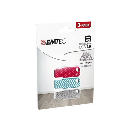 EMTEC M750 Wallpaper - Clé USB - 8 Go - USB 2.0 - rouge, onde, échelle (pack de 3)