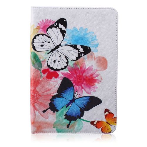 Saturcase Housse Coque Pour Apple Ipad Mini 4 Beau Papillons Motif Portefeuille Étui À Rabat En Cuir Et Tpu Doux Case