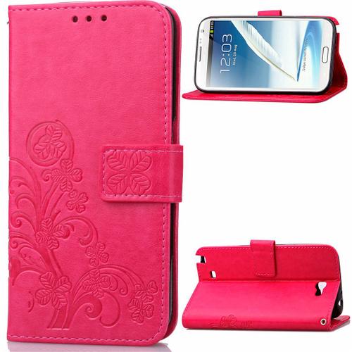 Saturcase Lucky Clover Pu Cuir Magnétique Flip Portefeuille Support Porte-Carte Coque Housse Étui Pour Samsung Galaxy Note Ii 2 N7100 Rose