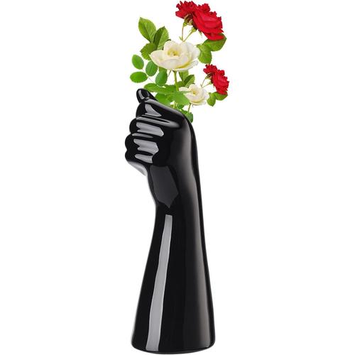 Vase à Main en Céramique Noir pour Corps Humain, 22,9 Cm, Vase à Fleurs Décoratif Esthétique Moderne, Contenant de Fleurs pour Plantes, pour Chambre à Coucher, Table de Salon(Noir)