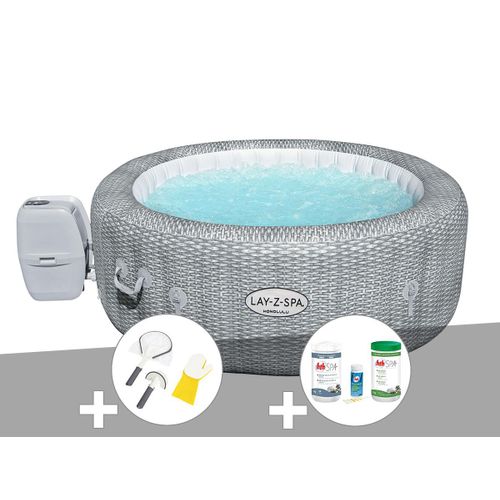 Kit spa gonflable Bestway Lay-Z-Spa Honolulu rond Airjet 4/6 places + Kit traitement brome + Kit de nettoyage